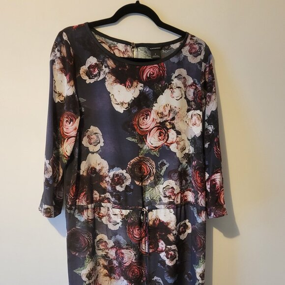 Club Monaco Gray Floral Rose Mini Dress, Silk, 8 - Picture 1 of 7